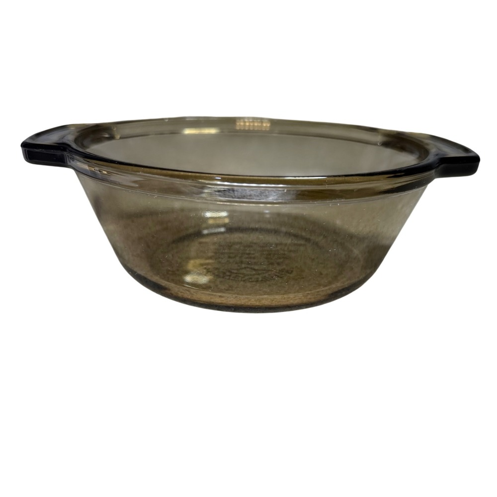 Vintage Lovenware Amber Glass Casserole Dish 20oz Round Brown Baking Pan USA